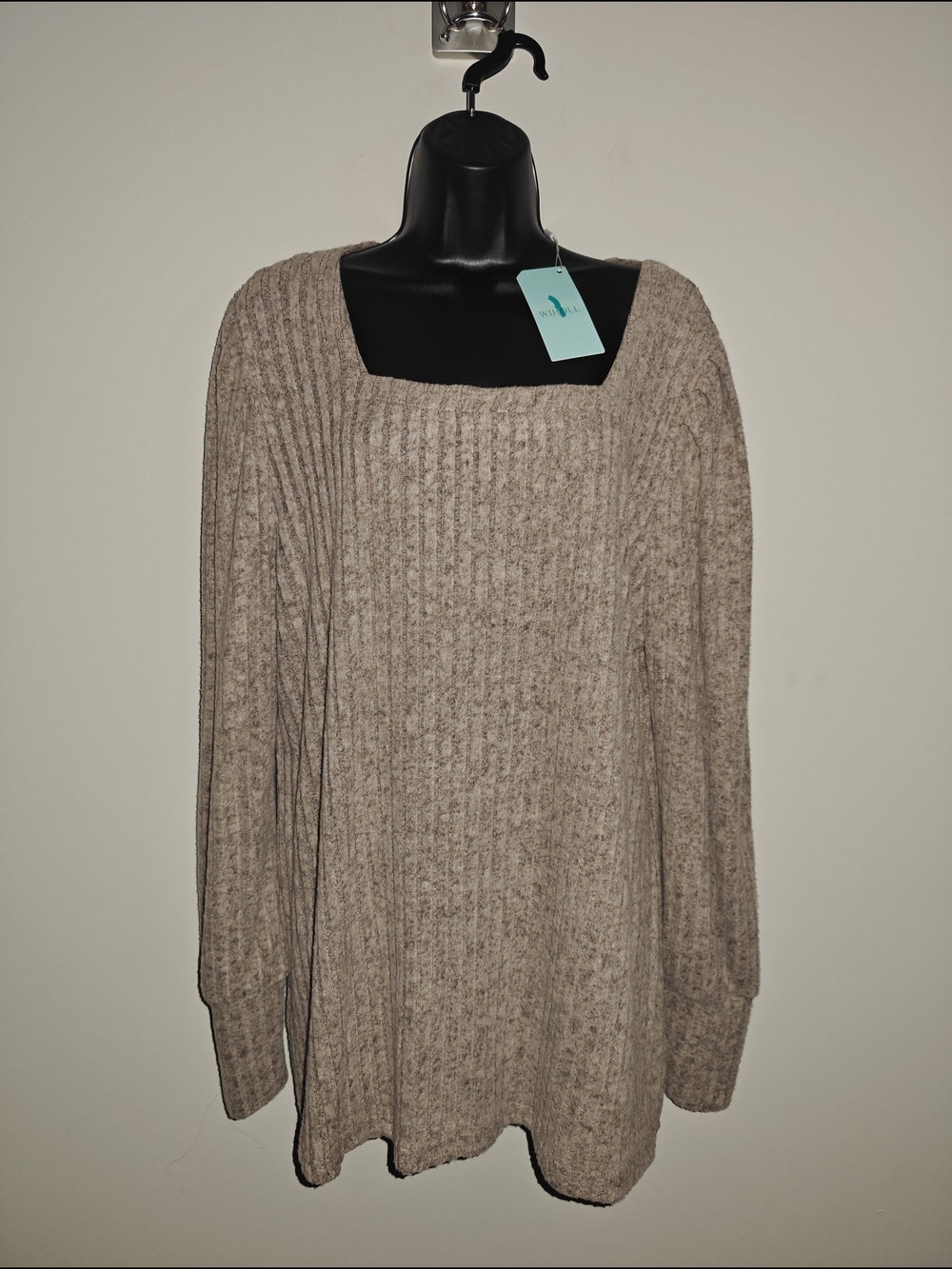 Cozy Ribbed Square-Neck Sweater - Taupe